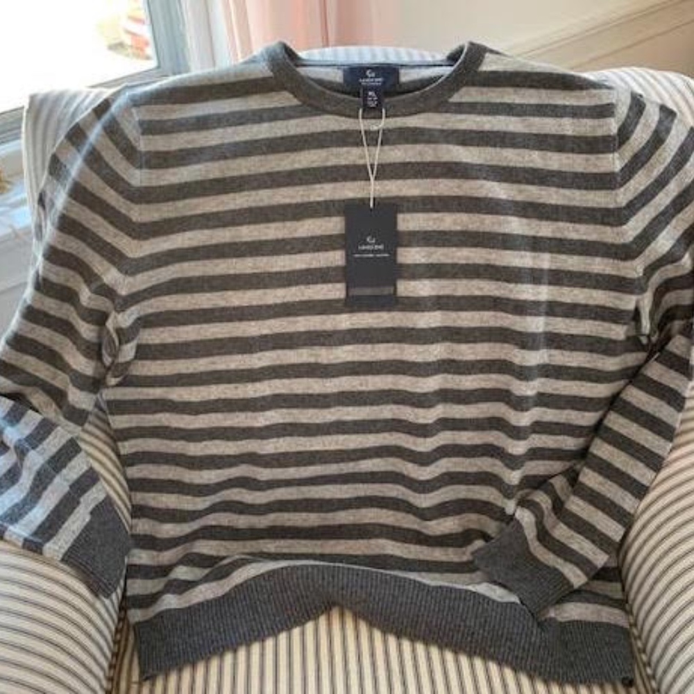 Lands End Charcoal Striped Cashmere Sweater NWT